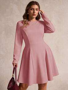 Elegantrix Plus Size Wavy Hem A-Line Casual Mini Dress, Autumn/Winter - Pink - View 3