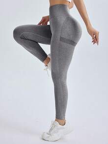 Easithlete High Waist Shaping Slimming Workout Leggings - Dark Grey - View 4
