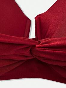 Swim Oasis 2022夏季度假沙滩高级优雅交叉裹身加垫红色三件套泳衣