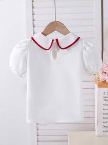 SHEIN 女童蝴蝶结装饰短泡泡袖可爱上衣