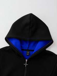 ROMWE MEN Street Life Áo sweatshirt nam phong cách thường ngày mùa xuân/hè, phối màu tương phản, họa tiết retro đường phố, kiểu Y2K. - màu đen - Xem 3