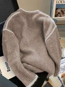 SHEIN PETITE Women's Retro Gray Sweater, Soft & Loose Knit Top, Autumn/Winter - Multicolor - View 2