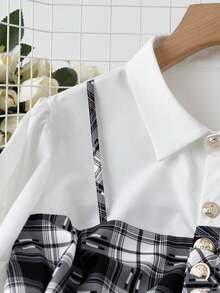 DreamSkyne Bộ 2 món áo sơ mi tay dài kẻ caro cài nút cổ bẻ thắt lưng và quần ống rộng cho nữ, thích hợp mặc đi làm, mùa thu/đông - Nhiều màu - Xem 3