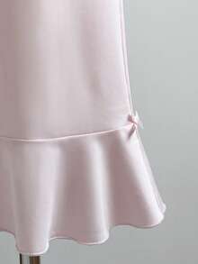 Elamini Quần ống loe cạp trễ cổ chữ V cho nữ, quần ống loe trang trí nơ, quần dệt kim thoải mái, phong cách cổ điển ngọt ngào, mùa xuân/hè - Hồng - Xem 3