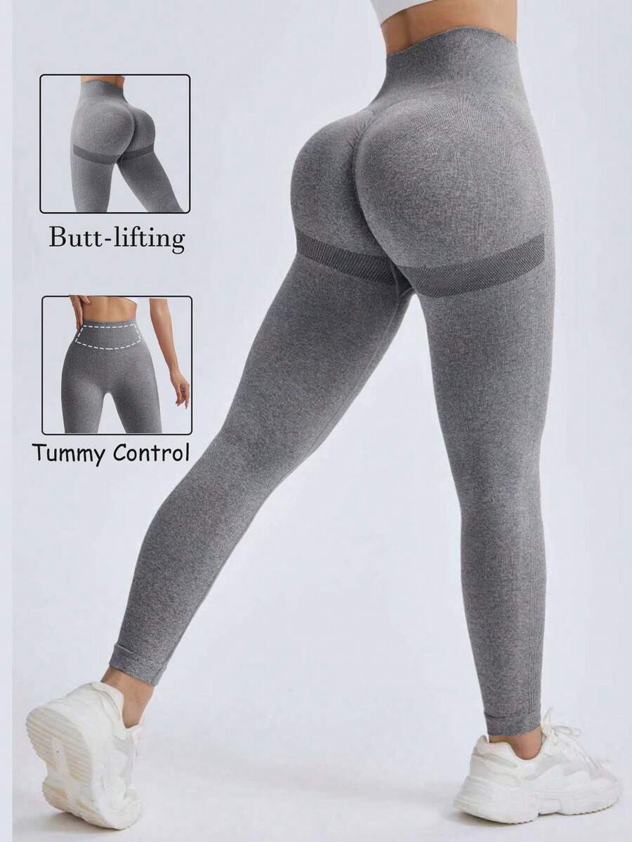 Easithlete High Waist Shaping Slimming Workout Leggings - Dark Grey - View 1