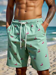 Manfinity Swimmode 男士火烈鸟印花抽绳腰带口袋休闲时尚沙滩短裤 男士沙滩装 男士泳裤 火烈鸟泳裤 男士泳裤 男士火烈鸟泳装 鲨鱼泳裤 男士泳裤 趣味男士冰淇淋短裤 男士火烈鸟短裤 男士泳裤 火烈鸟印花泳裤 火烈鸟泳裤 男士泳裤 - 綠色 - 查看 5