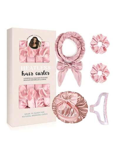 Ellitina 5 Pieces No-Heat Curling Set With Deluxe Satin Bonnet - Soft Sleep Headband For Long Hair, Easy DIY Curling Wands & Accessories, Hypoallergenic, Perfect Gift Box For Women, Hair Rollers, Heatless Curls, Hair Curler, Hair Products And Accessories For Barber Salon Beauty Back To School, Travel Holiday Essentials, Hair Accessories For Women, Hair Curlers, Curly Hair Products, Hair Curler