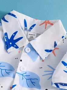 两件套幼儿婴儿男童度假绿色热带植物图案短袖衬衫松紧腰短裤套装，儿童服装。幼儿服装，幼儿衬衫，幼儿短裤，婴儿套装，6个月-3岁 - 彩色 - 查看 6