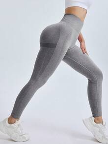 Easithlete High Waist Shaping Slimming Workout Leggings - Dark Grey - View 5