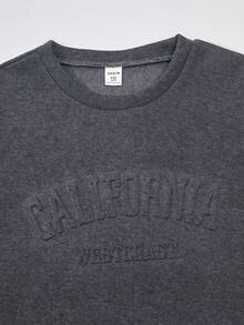 SHEIN 女童休闲字母图案卫衣套装 - 深灰色 - 查看 4