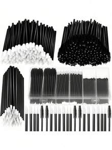 313件套化妆工具套装，包含1个塑料收纳盒、发夹、眼线刷、睫毛膏刷和唇膏刷。 - 黑色 - 查看 7