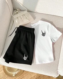 Set de 2 piezas de camiseta y pantalones cortos con estampado de Mano Cadaverica - Blanco - Ver 2