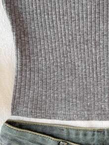 SHEIN Tween Girl White Lace Ballet Style Ribbed Camisole - Grey - View 3