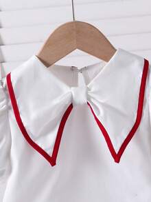 SHEIN 女童蝴蝶结装饰短泡泡袖可爱上衣