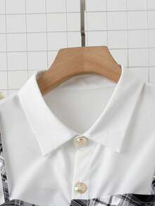 DreamSkyne Bộ 2 món áo sơ mi tay dài kẻ caro cài nút cổ bẻ thắt lưng và quần ống rộng cho nữ, thích hợp mặc đi làm, mùa thu/đông - Nhiều màu - Xem 6