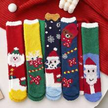 12 pares de calcetines navideños de pelo de coral con diseños animados de animales, calcetines para dormir, peludos, hogareños y para suelo - 12 pares de colores mixtos - Ver 2