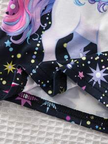 SHEIN Conjunto de camiseta de manga corta con estampado de dibujos animados y pantalones de cintura elástica, estilo casual y lindo para bebé niña - Negro - Ver 7