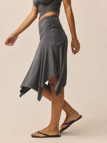 Aralina 女士休闲时尚优雅奢华低腰手帕式中长裙，完美适用于圣诞派对、新年派对、活动季和派对季的着装。 - 灰色 - 查看 4