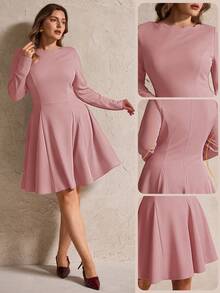 Elegantrix Plus Size Wavy Hem A-Line Casual Mini Dress, Autumn/Winter - Pink - View 1