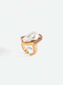 Opalesca 1 Pc Exaggerated Baroque Pearl Geometric Rhinestone Adjustable Vintage Ring, Fashionable & Luxurious,Outfits,Old Money,Wedding/Bridal Accessories,Western Jewelry,Fairycore/Fairy,Pearl,Fall/Autumn/Winter,Elegant - Yellow Gold - View 6