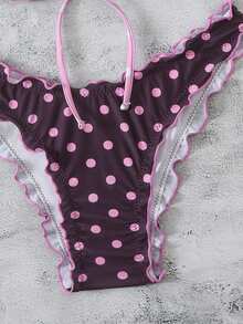 Swim Mod 女士夏季波点印花性感吊带蝴蝶结比基尼两件套泳衣沙滩度假套装 - 彩色 - 查看 8