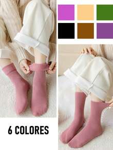12 pares de calcetines femeninos de color sólido, nueva colección para estudiantes, versátiles para uso exterior, senderismo y esquí al aire libre, calcetines de medio tobillo y de montón, adecuados para primavera, otoño e invierno (cuatro estaciones) - 12 Pares color aleatorio - Ver 6