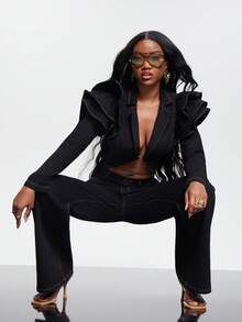 NYA SZN Destiny Jean 牛仔裤，直筒阔腿宽松休闲日常优雅修身弹力五口袋深色水洗原色牛仔裤，适合夜间外出、派对、特殊活动、音乐会、商务休闲、办公室、西部牛仔风秋冬女装 - 黑色 - 查看 1