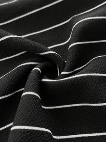 Viva Relle Plus Size Women Contrast Lace Swan Collar Striped Long Sleeve Fashion Dress