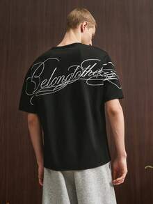 TOKVUE 男士街头风流行INS“This City”撞色刺绣T恤，适合户外音乐节、日常穿着、朋友聚会、送给男友/老公的礼物、周年纪念日，黑色 - 黑色 - 查看 5