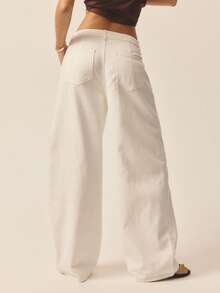 Aralina Women's Casual Chic Elegant Luxury Mid Rise Wide Leg Denim Jeans Perfect For Christmas Party Outfits And New Years Party Outfits Event Dressing And Party Season Dressing - White - View 1