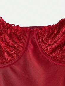 lacRébo Váy midi dài thanh lịch bằng vải satin màu đỏ sẫm với cúp ngực ren và dây mỏng gợi cảm, sang trọng cho mùa thu đông - Màu Đỏ Sâu - Xem 9