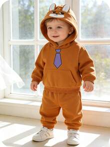 SHEIN Set de 2 piezas de sudadera con capucha y pantalones con diseño de zorro de dibujos animados para bebé recién nacido niño/niña, para otoño/invierno - Multicolor - Ver 7