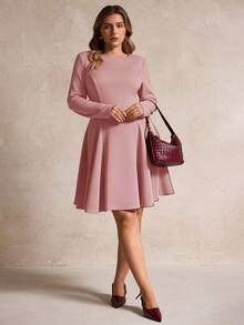 Elegantrix Plus Size Wavy Hem A-Line Casual Mini Dress, Autumn/Winter - Pink - View 7