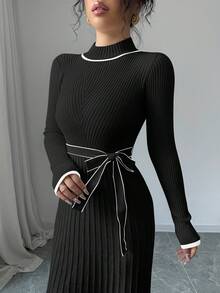 Rafferiza Váy len dệt kim ôm dáng thanh lịch, thích hợp khi đi làm, tụ tập, tiệc tùng, du lịch, cắm trại, hoạt động ngoài trời - Đen và trắng - Xem 6