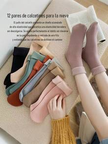 12 pares de calcetines femeninos de color sólido, nueva colección para estudiantes, versátiles para uso exterior, senderismo y esquí al aire libre, calcetines de medio tobillo y de montón, adecuados para primavera, otoño e invierno (cuatro estaciones) - 12 Pares color aleatorio - Ver 3
