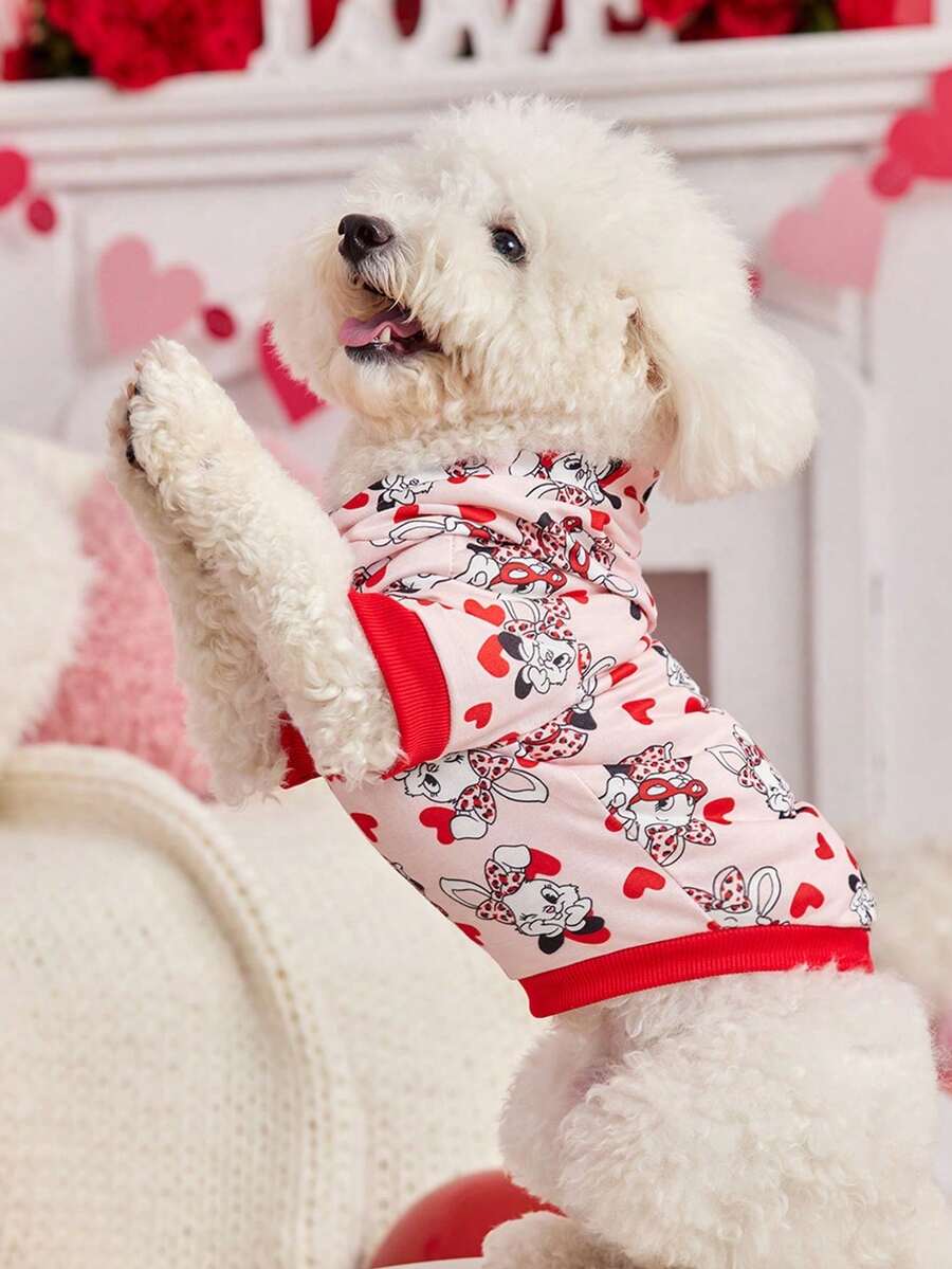 PETSIN Áo hoodie cho chó hình thỏ hoạt hình và trái tim, thích hợp cho ngày Valentine, áo nỉ in hình dễ thương cho thú cưng. - Nhiều màu - Xem 1