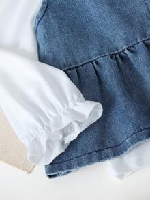 Genkimix Kids 3 Stücke Genkimix Mädchen Set mit Rüschenkragen, Puffärmel Top + plissierter Denim Weste + gerade geschnittene Jeans