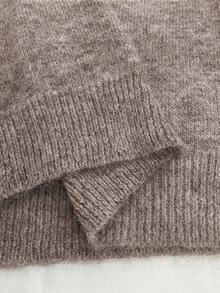 SHEIN PETITE Women's Retro Gray Sweater, Soft & Loose Knit Top, Autumn/Winter - Multicolor - View 5