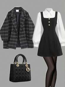 Franclia Đầm 2 trong 1 kiểu mới năm 2025 - Màu đen trắng, dài ngang gối, điểm nhấn là cúc cài, phù hợp cho cả đi làm và đi chơi. - Nhiều màu - Xem 6