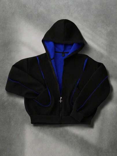 Street Life Sudadera de hombre con parches y contraste de colores, estilo callejero retro