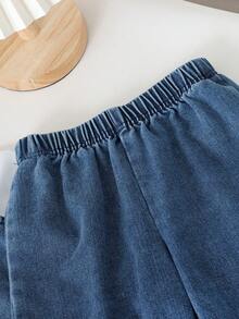 Genkimix Kids 3 Stücke Genkimix Mädchen Set mit Rüschenkragen, Puffärmel Top + plissierter Denim Weste + gerade geschnittene Jeans