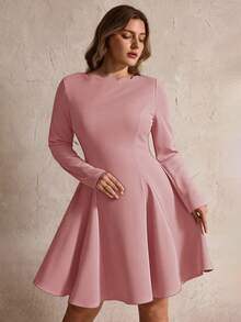 Elegantrix Plus Size Wavy Hem A-Line Casual Mini Dress, Autumn/Winter - Pink - View 4