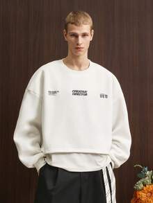 TOKVUE Men's Fashionable Minimalist Printed Pullover Sweatshirt - White - View 2