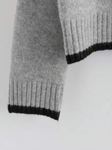 Franclia 女士秋冬新款休闲宽松优雅撞色滚边针织套头毛衣，百搭显瘦 - 彩色 - 查看 4