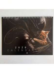 异形主题猫咪日历 - 官方异形设计 - 2026年1月至12月月度计划本 - 科幻迷必备桌面/墙挂式日历，家居/办公装饰佳品 - 送给异形电影爱好者的完美礼物，家居装饰，独特艺术品，螺旋装订，主题日程本，办公人士的理想之选 - 彩色 - 查看 6