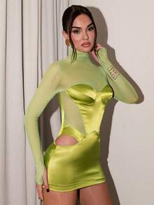 Glamine Damen einfarbiges, modisches Rollkragen-Langarm-Kurzkleid - Armeegrün - Übersicht 5