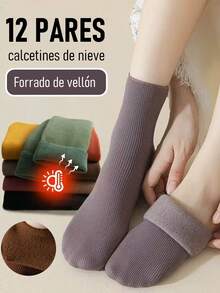 12 pares de calcetines femeninos de color sólido, nueva colección para estudiantes, versátiles para uso exterior, senderismo y esquí al aire libre, calcetines de medio tobillo y de montón, adecuados para primavera, otoño e invierno (cuatro estaciones) - 12 Pares color aleatorio - Ver 2