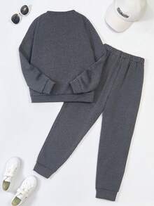 SHEIN 女童休闲字母图案卫衣套装 - 深灰色 - 查看 2