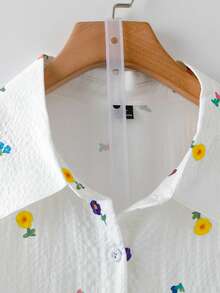 Linhara Camisa casual estampada de primavera/otoño, camisa blanca sencilla para ir al trabajo o de vacaciones en talla grande - Blanco - Ver 4