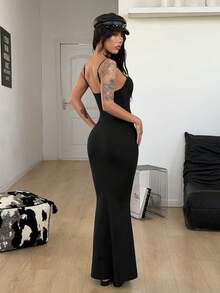 Coolane Women's Spring/Summer Streetwear Vacation Outfits Concert Outfit Y2K Daily Wear Elegant Casual Date Night Stretchy Lace Bow Bustier Long Dress,Valentine's Day - Black - View 4